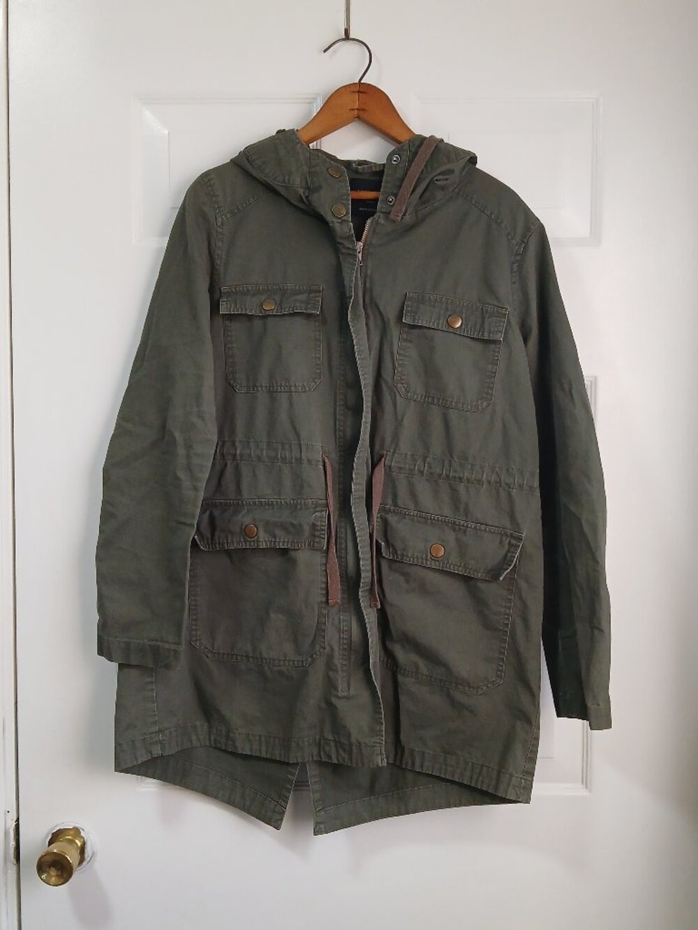 Love Tree 100% Cotton Army Green Utility Jacket with Hood Size Large